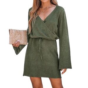 NWT CUPSHE Women's Drawstring Sweater Dress Wrap Mini Long Sleeves — Size M